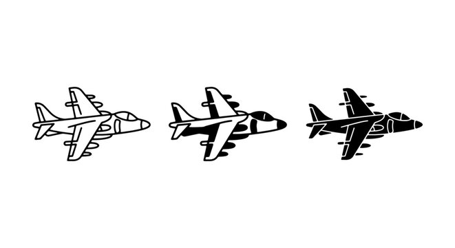 Jet Fighter Vector Icons, Military Aircraft Silhouette Set, Modern Aviation Graphics, VTOL Plane Illustrations