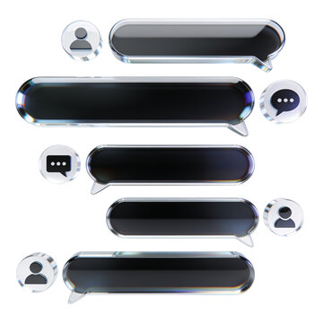 3d glossy glass chat bubbles and user icons for digital communication ui elements