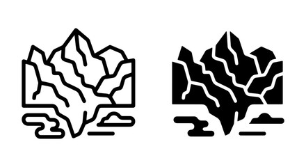 Mountain Iceberg Icons, Cold Climate Landscape Symbols, Arctic Nature Vector Graphics, Winter Environment Elements © Jahid