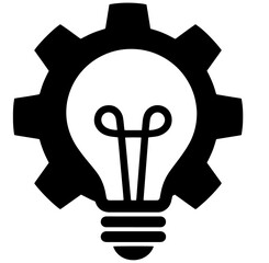 Light bulb and gear silhouette icon for innovation and creative engineering solution concept with solution © Roushon