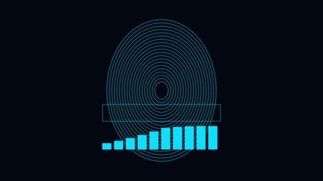 Digital fingerprint biometric scanner hud animation with data processing bars 4k security
