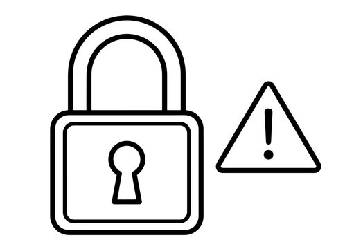 Padlock icon with warning alert symbol signifying security risk or data breach security protection