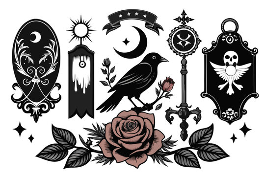 Gothic occult mystical elements set