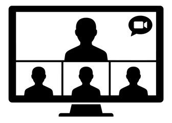 Conference call on computer monitor screen icon with conference business communication technology