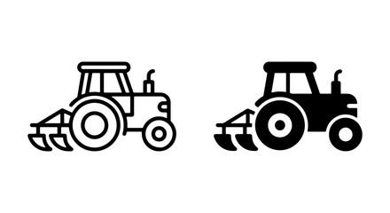 Farm Tractor Icon Set, Agricultural Vehicle Line Art and Silhouette, Rural Machinery Vector Graphics for Farming and Cultivation © Jakir