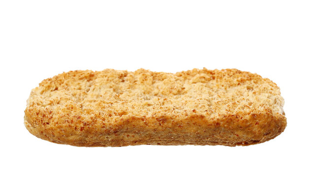 Crusty bread flying, wholemeal grains, wholemeal flour with broad-leaf bran isolated on white background, clipping path