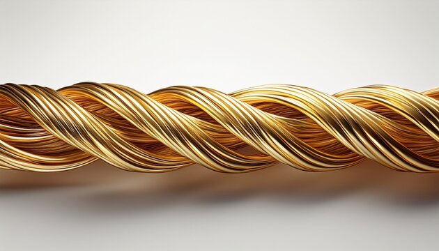 golden cable electric wire isolated white background metallic electrical twirly interlaced cable wire