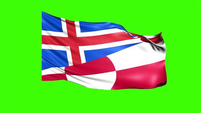 Animated Looping Super Wavy Flag of Iceland and Greenland Isolated on Green Screen