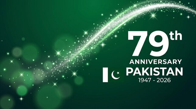 Pakistan 79th anniversary celebration background with green sparkles
