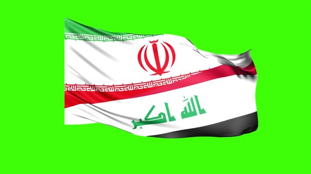 Animated Looping Super Wavy Flag of Iran and Iraq Isolated on Green Screen