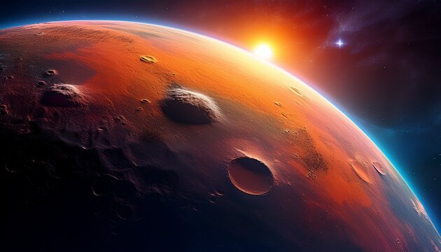 planet mercury with sunrise on the space background