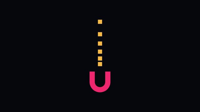 Minimalist loading animation with pink u shape and yellow dotted progress bar 4k motion ui