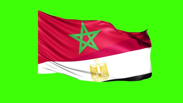 Animated Looping Super Wavy Flag of Morocco and Egypt Isolated on Green Screen