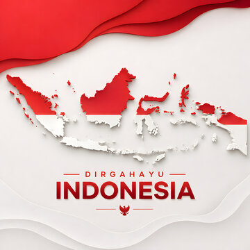Dirgahayu indonesia, map silhouette with flag colors, national holiday celebration.