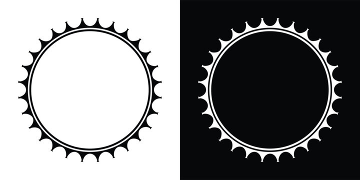 Simple circular gear icon with sharp teeth in black white