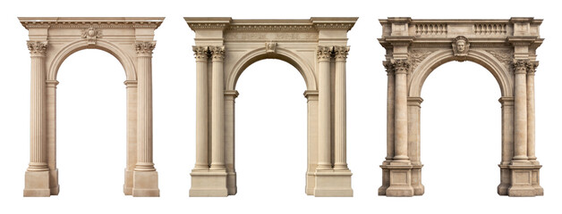 Obraz premium PNG Set of ornate classical stone arches isolated on transparent background