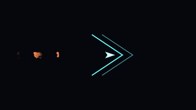 Neon digital arrow pointer animation with particle effects on 4k black background