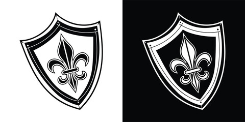 Black and white vintage shield design featuring a fleur lis © Ahsanul
