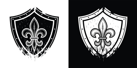 Black and white vintage heraldic shield with fleur de lis © Ahsanul
