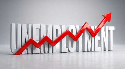 Obraz premium Unemployment Rate Concept with Rising Red Arrow 3D Economic Illustration