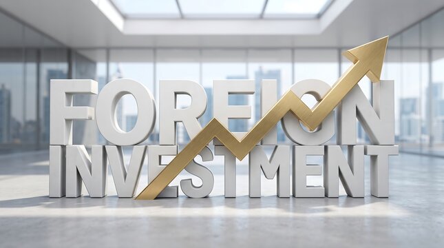 Foreign Investment Growth with Golden Arrow 3D Financial Illustration