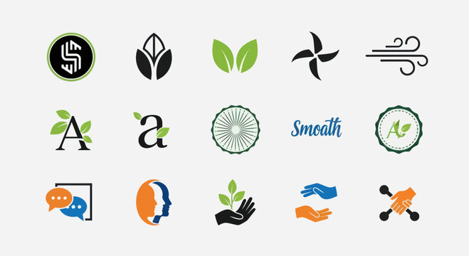 Eco Friendly Logos and Icons Collection: Nature, Business, Communication, Growth