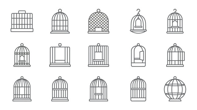 Various bird cage and enclosure outline icons.