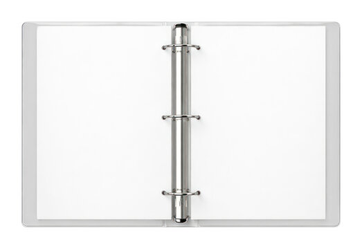PNG Open binder with blank white pages for notes or documents.