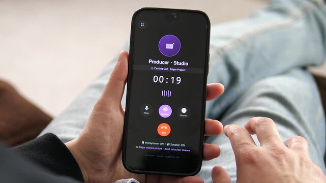 A defining moment in the entertainment industry. An actor stays connected with a producer, the timer increasing during a crucial project pitch. Top-tier footage for motivational content, creative bran