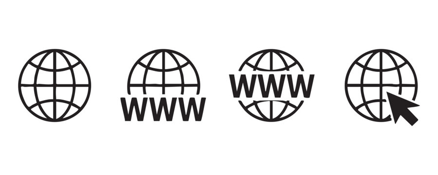 World wide web icons with globe and cursor vector graphic on transparent.