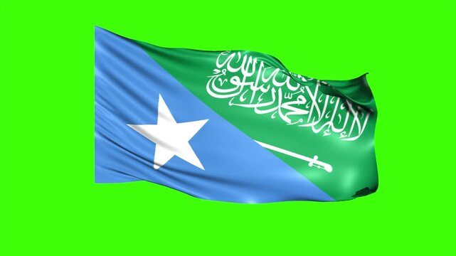 Animated Looping Super Wavy Flag of Saudi Arabia and Somalia Isolated on Green Screen