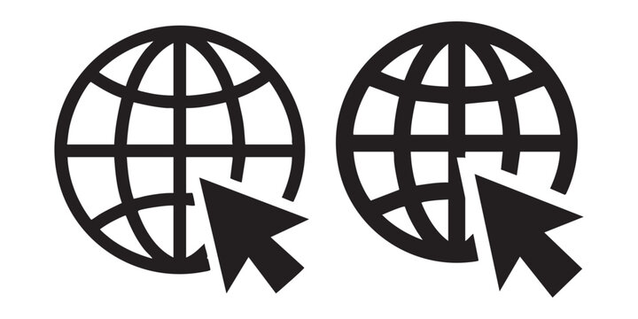 Internet browser icon with globe symbol and cursor for web navigation concept.