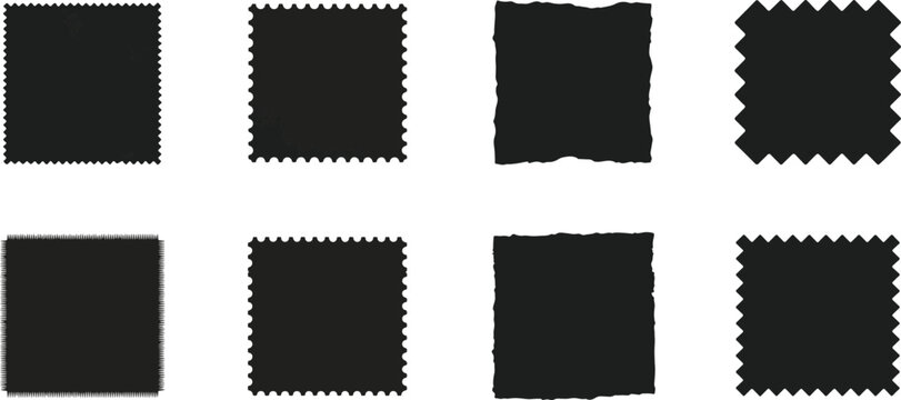 Set of black square shapes with various decorative textured edges
