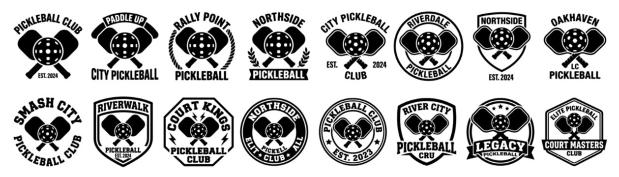 Comprehensive Pickleball Logo Vector Set 9 - Crossed Paddle Ribbon Pack - Premium Team Emblem Toolkit
