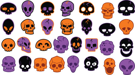 Obraz premium Halloween skulls collection spooky orange and purple skulls for halloween decorations and party supplies