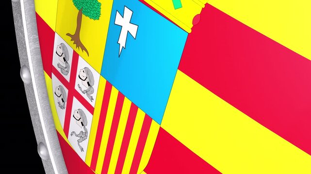 Metallic Shield Transitions with the Flag of Autonomous Community of Aragon of Spain