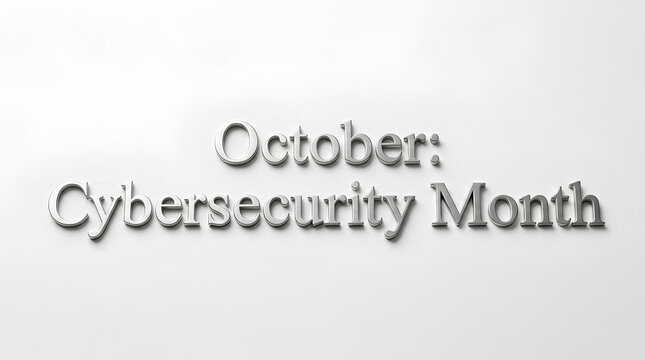 October Cybersecurity Awareness Month Metallic 3D Text on White