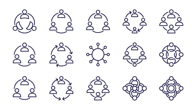 Human networking and circular group collaboration icon set.