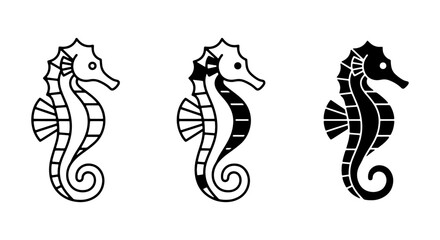 Seahorse Icons Set, Marine Life Vector Graphics, Ocean Creature Illustrations, Nautical Design Elements © Likhon