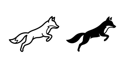 Fototapeta premium Dynamic Fox Icons, Silhouette and Outline, Wild Animal Vector Art, Agile Mammal Graphics, Nature Wildlife Design Elements