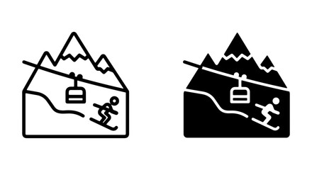 Skiing Mountain Cable Car Icons, Winter Sports Gondola Lift Vector Graphics, Snow Slope Aerial Tramway Symbols © Sumon