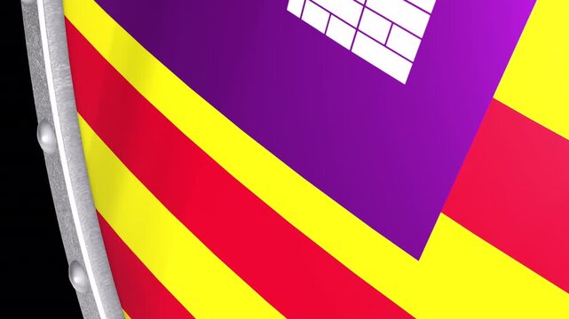 Metallic Shield Transitions with the Flag of Autonomous Community of Balearic Islands of Spain