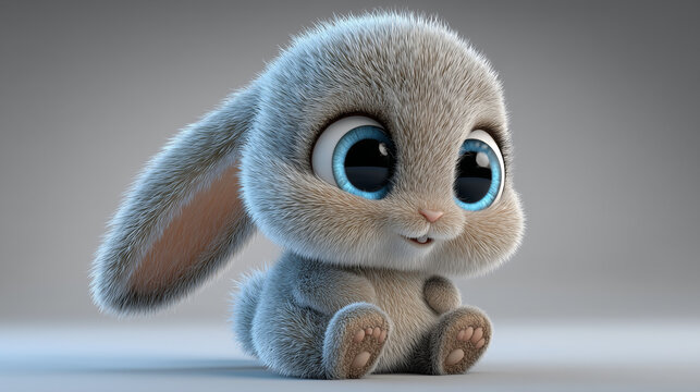 Cute kawaii cartoon animals with adorable faces in 3D. Playful  rabbit character perfect for kids' designs and festive celebrations.