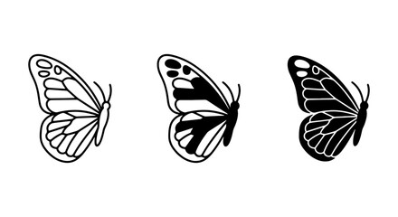 Elegant Butterfly Icons Set, Delicate Insect Vector Graphics, Simple Outline & Silhouette Designs, Nature Motifs for Design © Mirza