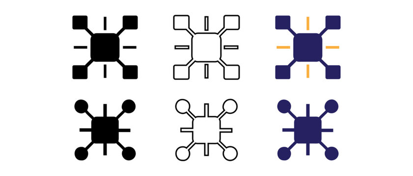 Digital network connection and central processing unit icons set for technology and software development vector and illustration