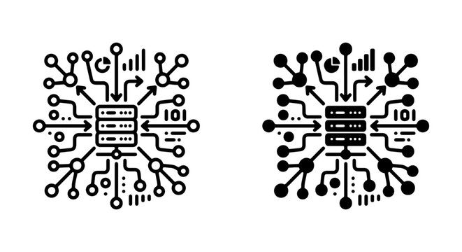 Abstract Network Data Flow, Digital Circuitry, Binary Code Processing, Technology Concept Icons