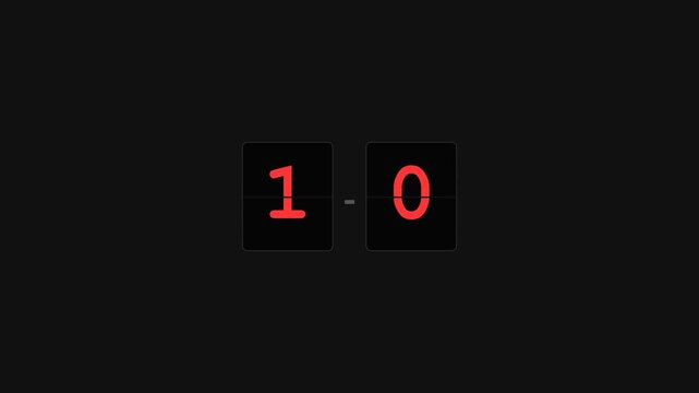 Retro analog mechanical flip scoreboard showing one zero goal score update on dark background