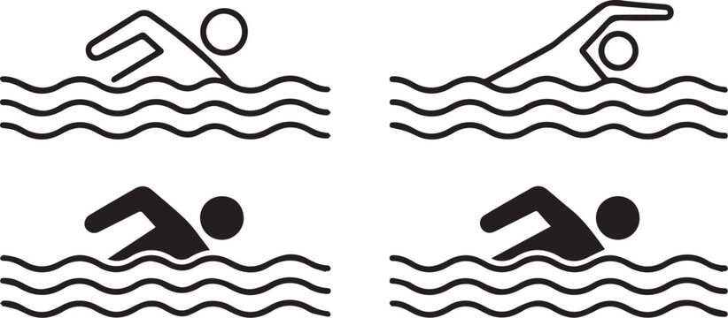 swimming sports icon set with swimmer stroke symbols vector