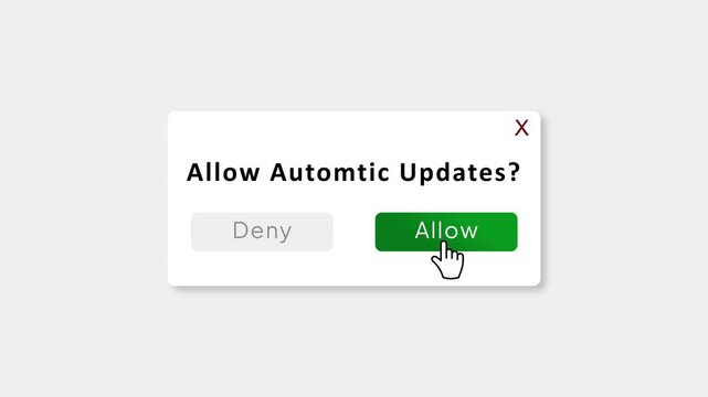 Allow Automatic Updates Popup Animation with Allow Button Click, Software Update Permission Dialog, User Interface Notification