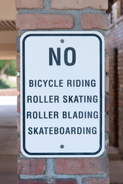 Prohibited Activities Sign For Bicycles Skates Roller Blades And Skateboards